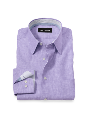 Non-Iron Linen Solid Dress Shirt With Contrast Trim - Lavender