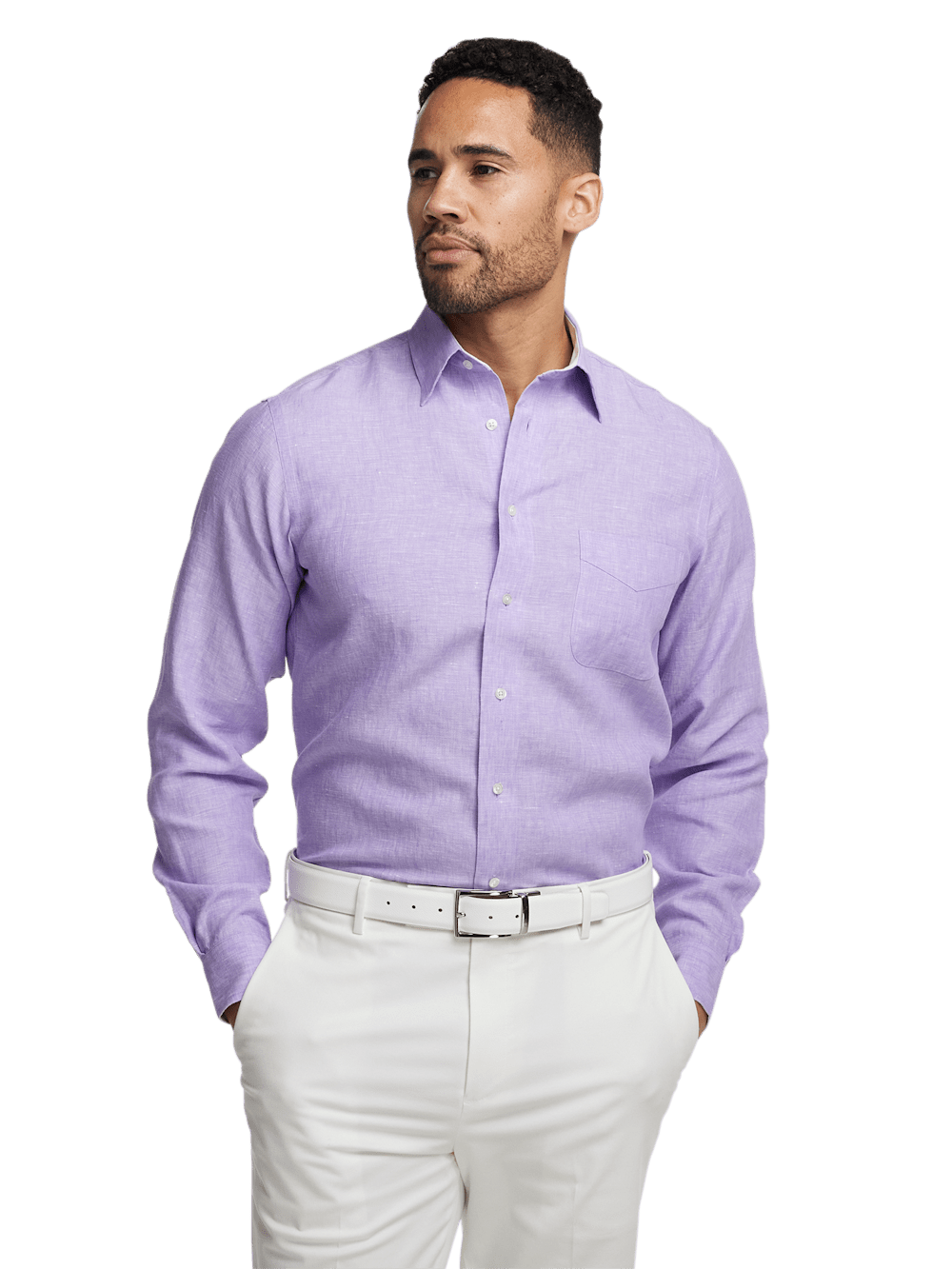Alternate Image of Non-iron Linen Solid Dress Shirt With Contrast Trim-1