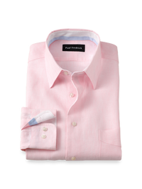 Non-Iron Linen Solid Dress Shirt With Contrast Trim - Pink