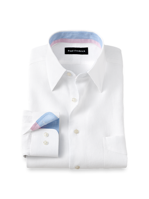 Non-Iron Linen Solid Dress Shirt With Contrast Trim - White
