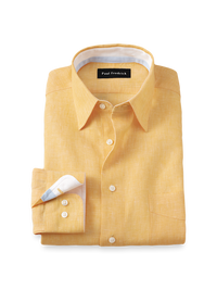 Non-Iron Linen Solid Dress Shirt With Contrast Trim - Yellow