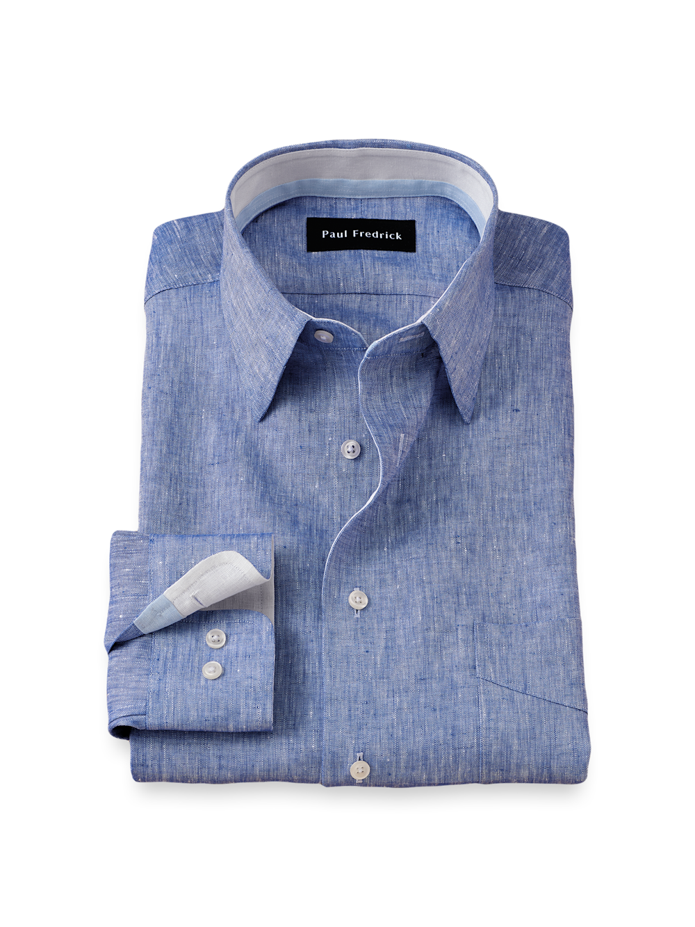 Product Image of Non-iron Linen Solid Dress Shirt With Contrast Trim-Dark Blue
