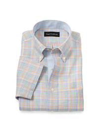 Non-Iron Linen Plaid Dress Shirt With Contrast Trim - Multi