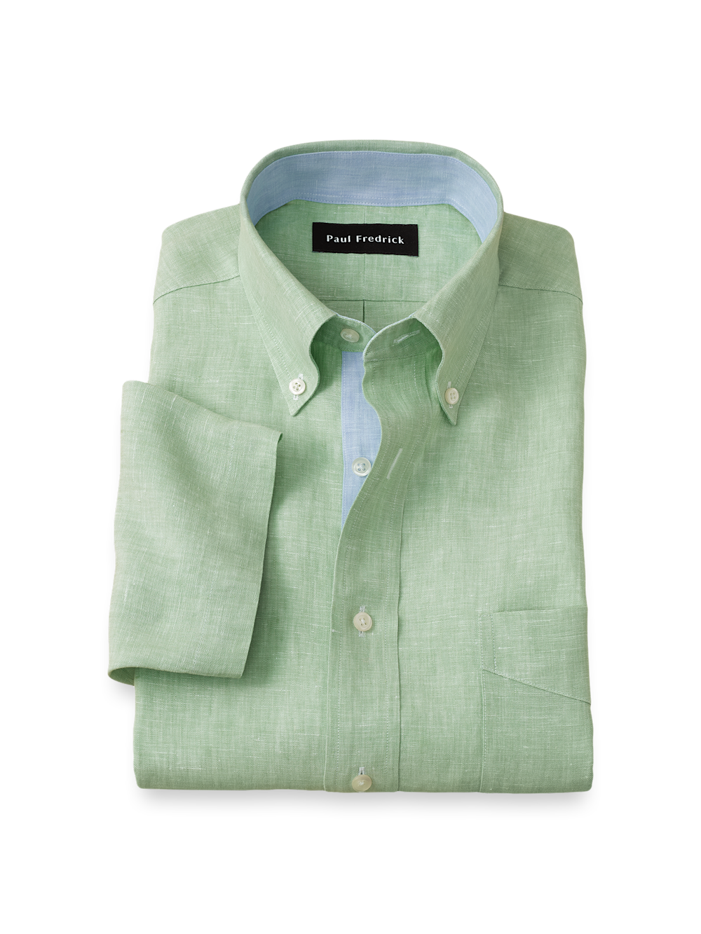 Product Image of Non-iron Linen Solid Dress Shirt With Contrast Trim-Light Green