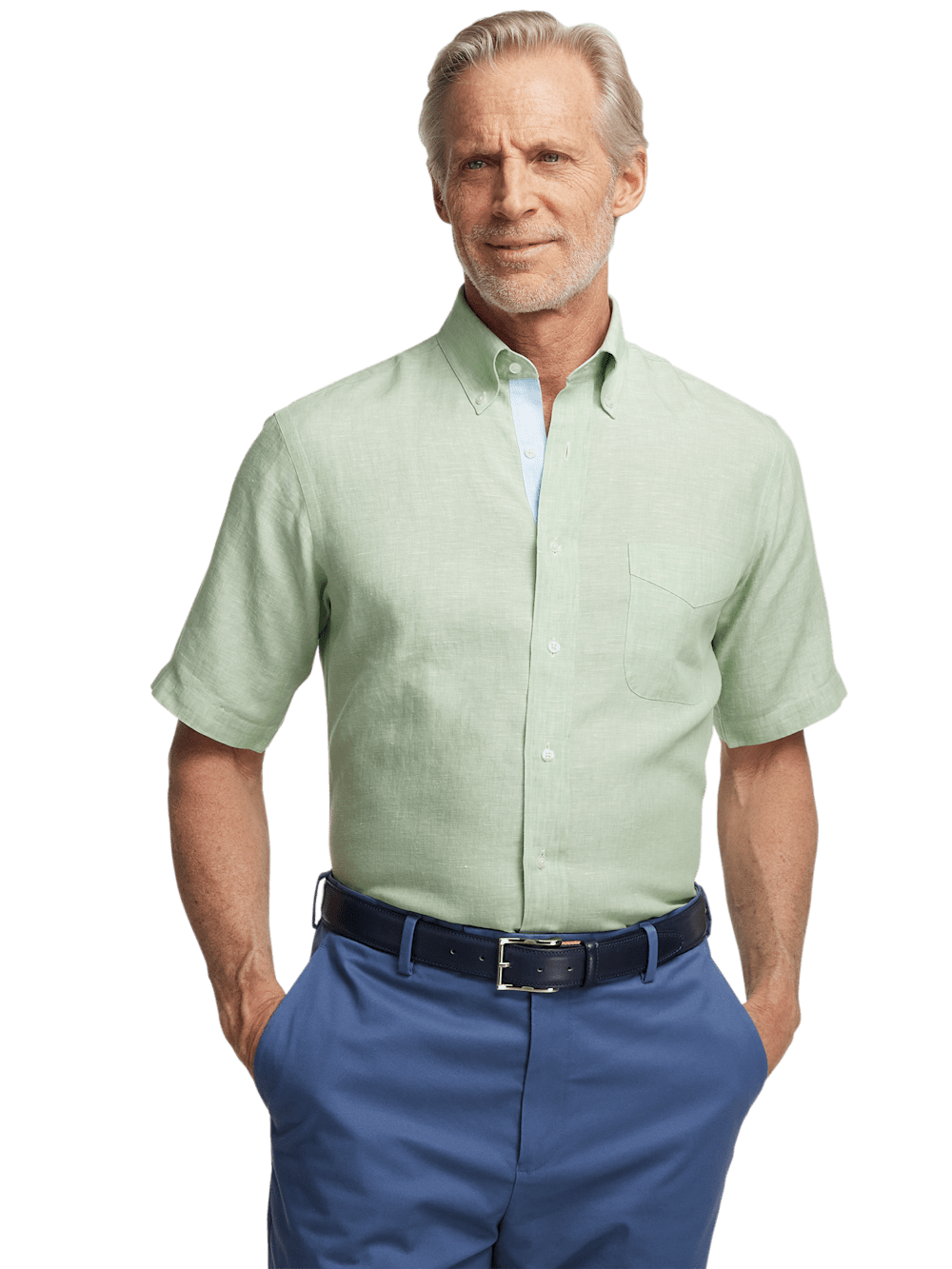 Alternate Image of Non-iron Linen Solid Dress Shirt With Contrast Trim-1