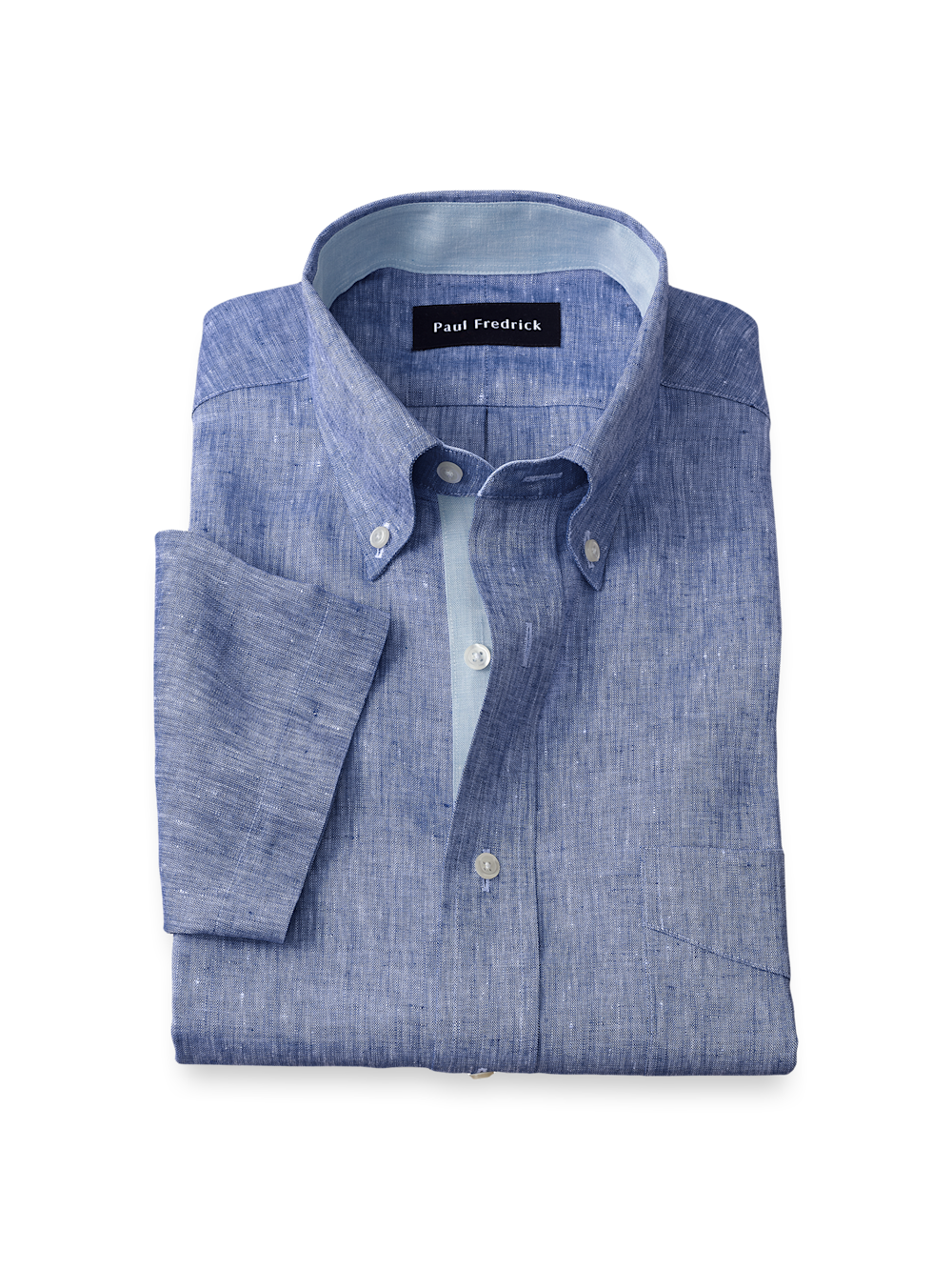 Product Image of Non-iron Linen Solid Dress Shirt With Contrast Trim-Dark Blue