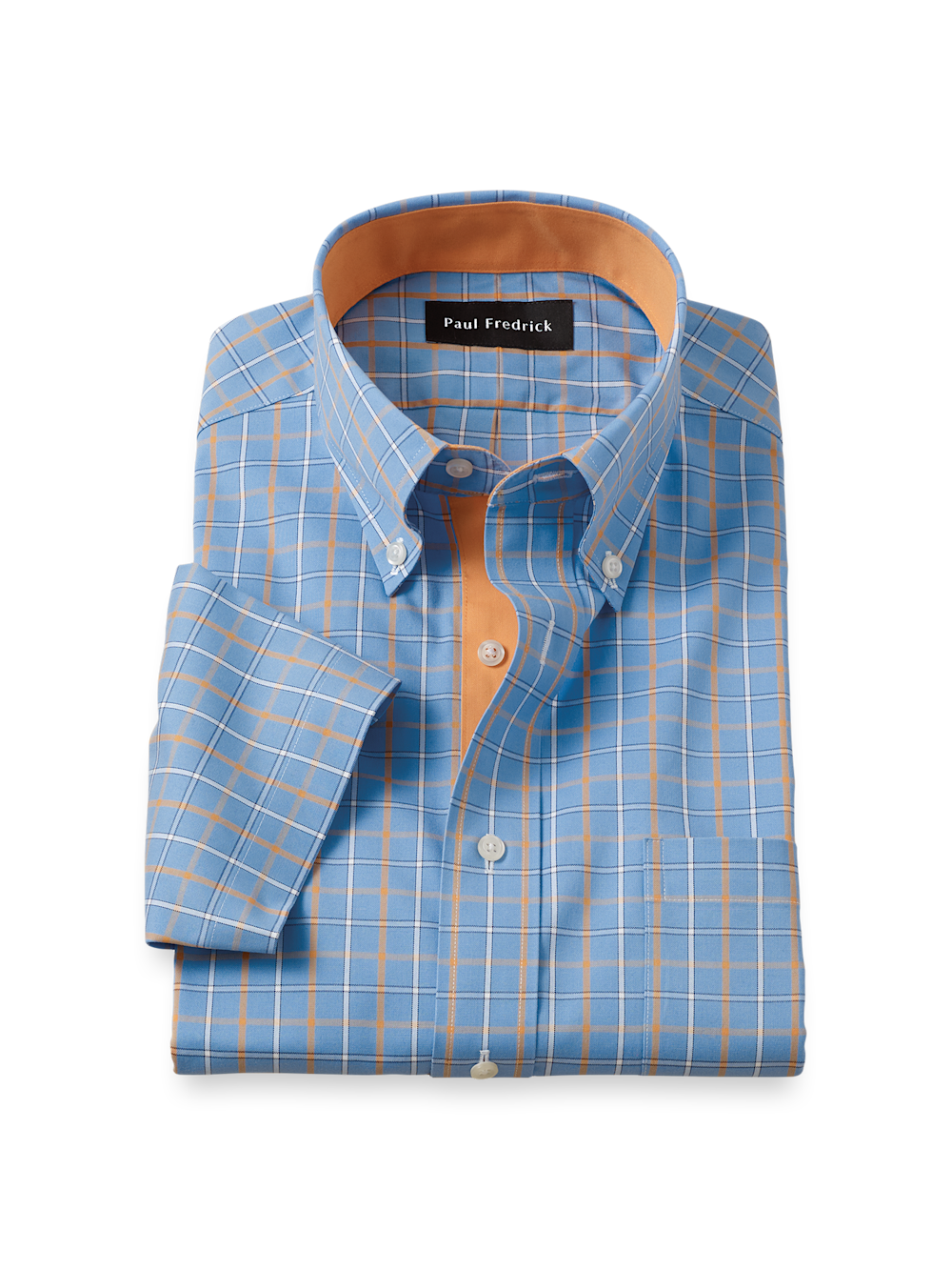 Product Image of Comfort Stretch Non-iron Check Dress Shirt With Contrast Trim-Blue/Melon