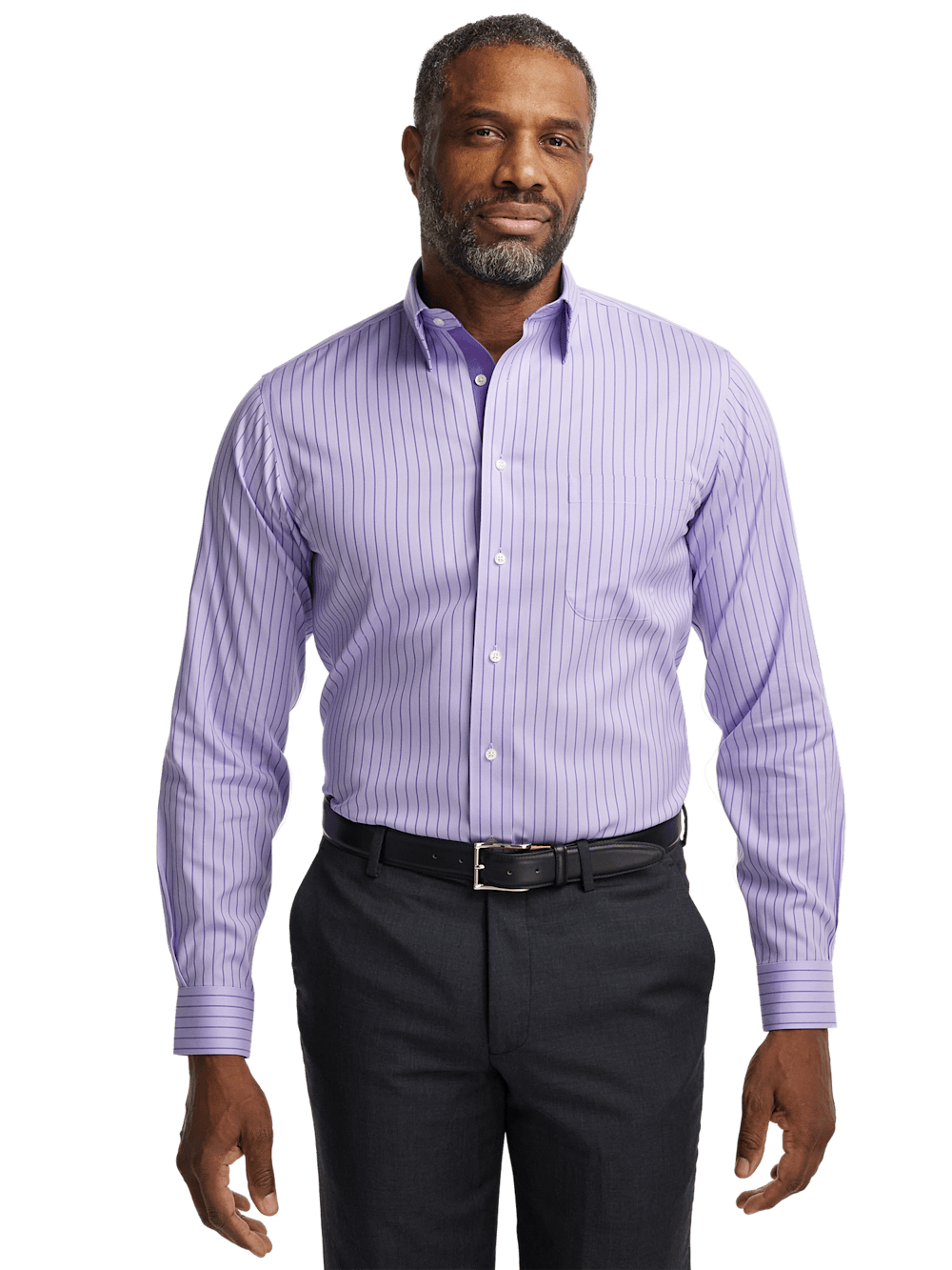 Alternate Image of Comfort Stretch Non-iron Stripe Dress Shirt With Contrast Trim-1