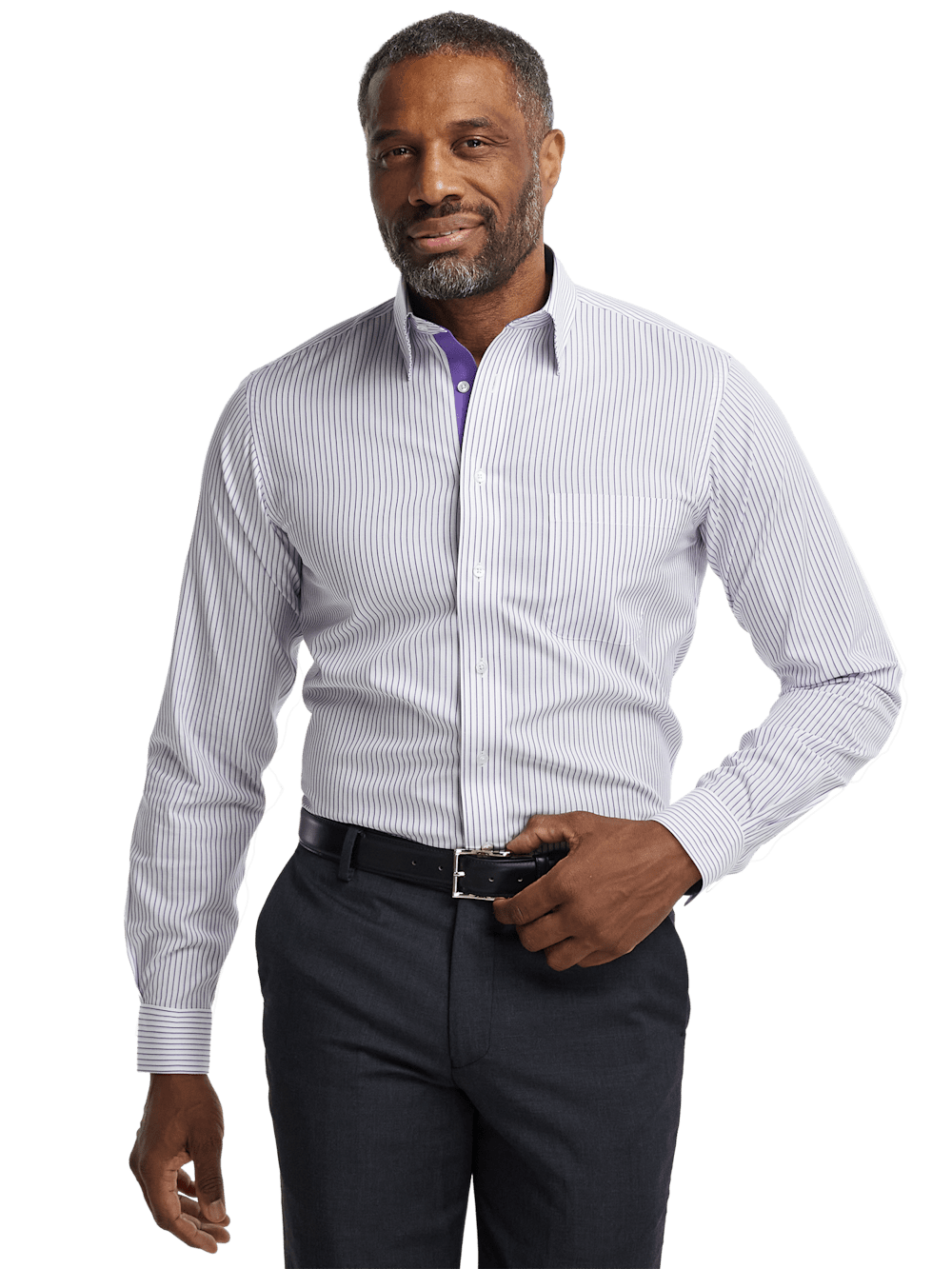 Alternate Image of Comfort Stretch Non-iron Stripe Dress Shirt With Contrast Trim-1