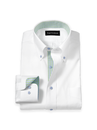 Comfort Stretch Non-Iron Solid Dress Shirt With Contrast Trim - White