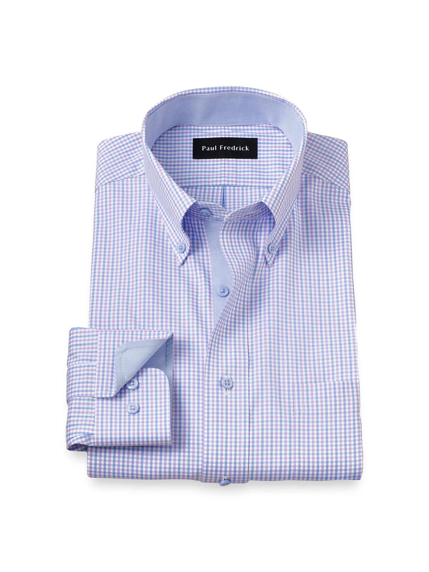 Product Image of Comfort Stretch Non-iron Gingham Dress Shirt With Contrast Trim-Blue/Purple