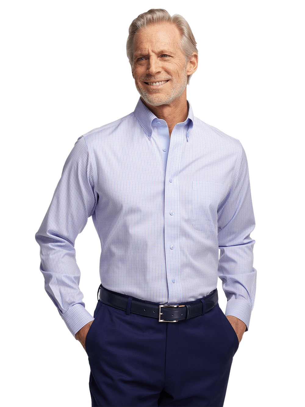 Alternate Image of Comfort Stretch Non-iron Gingham Dress Shirt With Contrast Trim-1