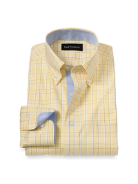 Comfort Stretch Non-Iron Check Dress Shirt With Contrast Trim - Yellow
