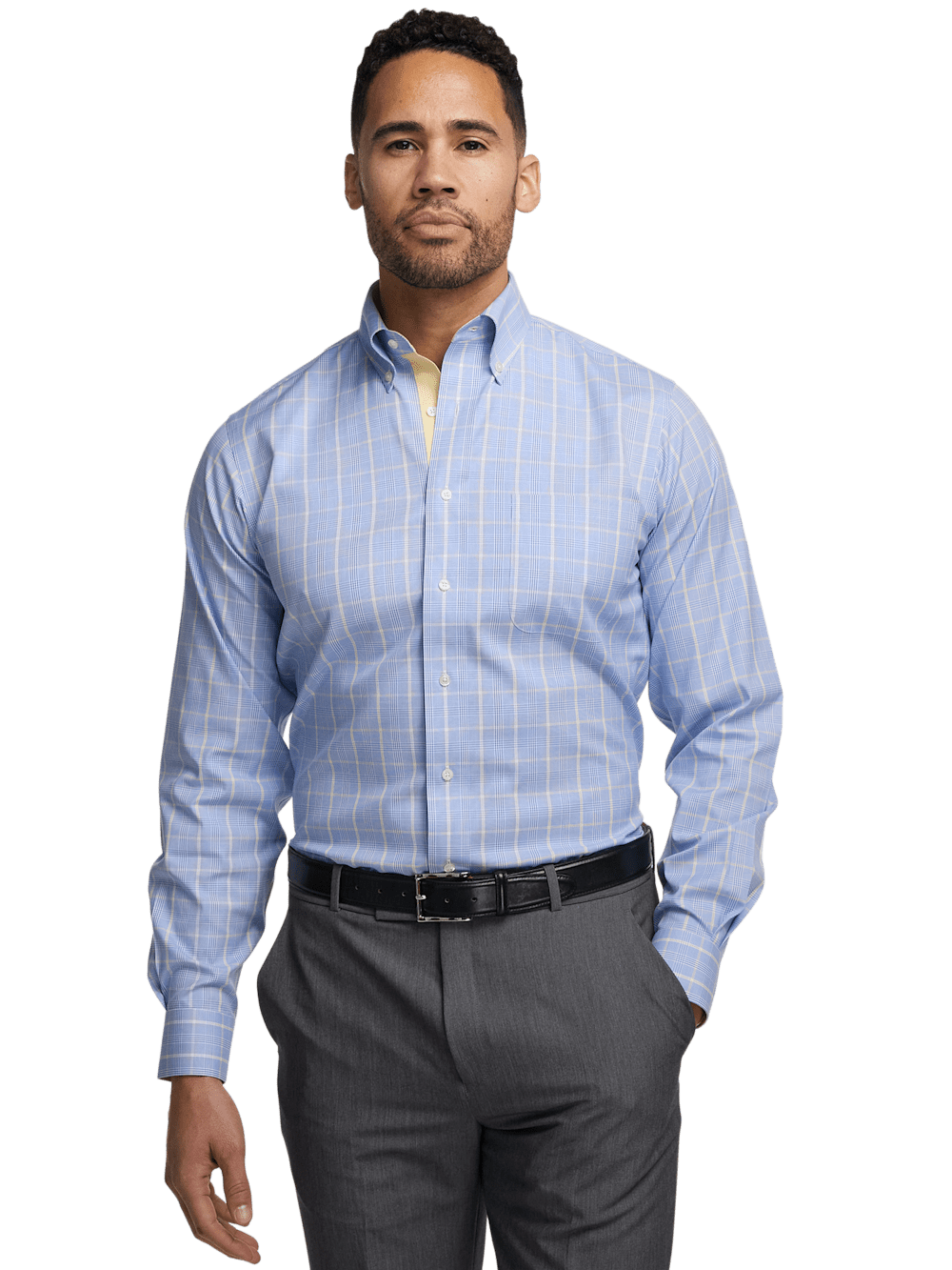 Alternate Image of Comfort Stretch Non-iron Glen Plaid Dress Shirt With Contrast Trim-1