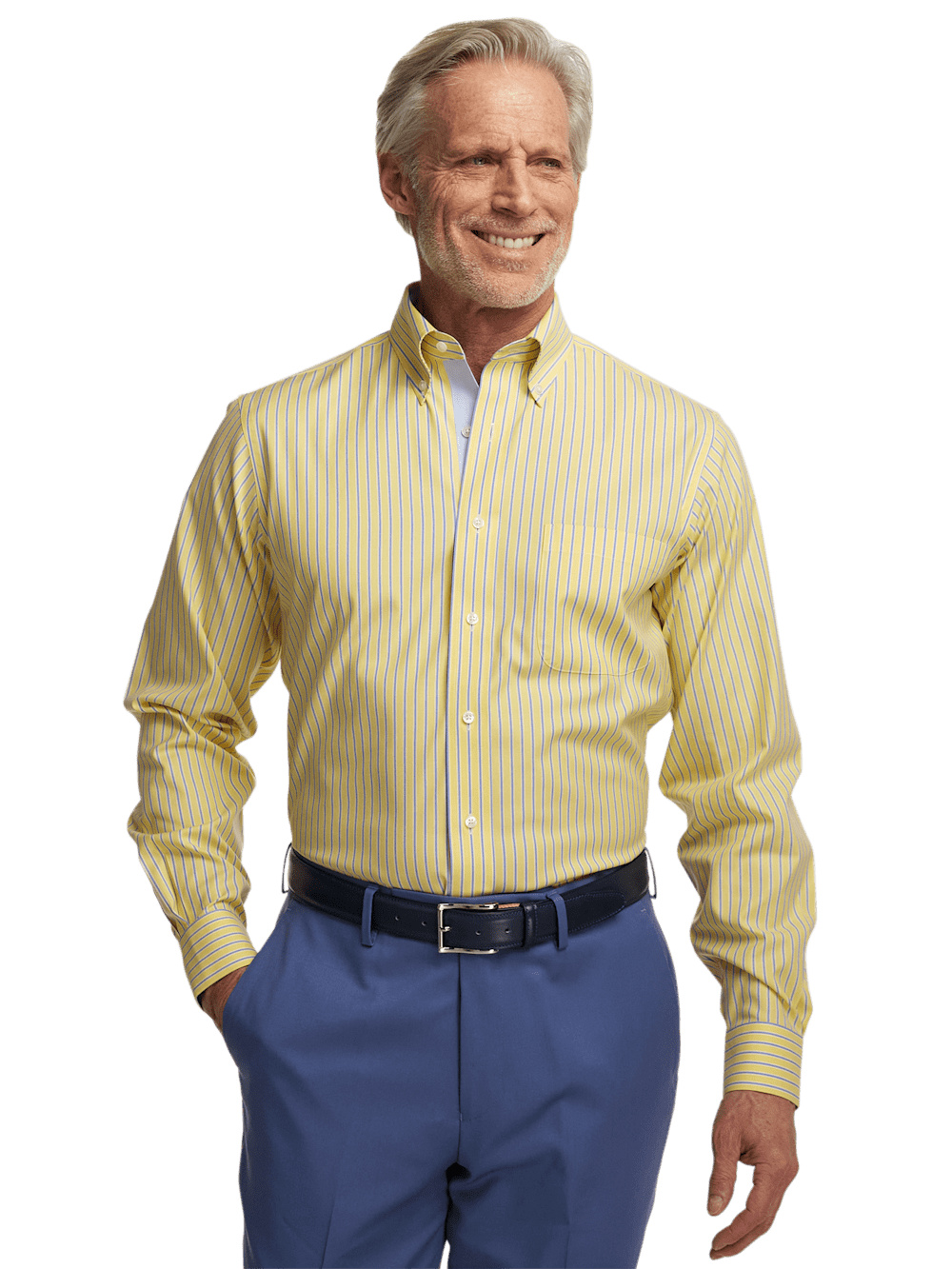 Alternate Image of Comfort Stretch Non-iron Stripe Dress Shirt With Contrast Trim-1