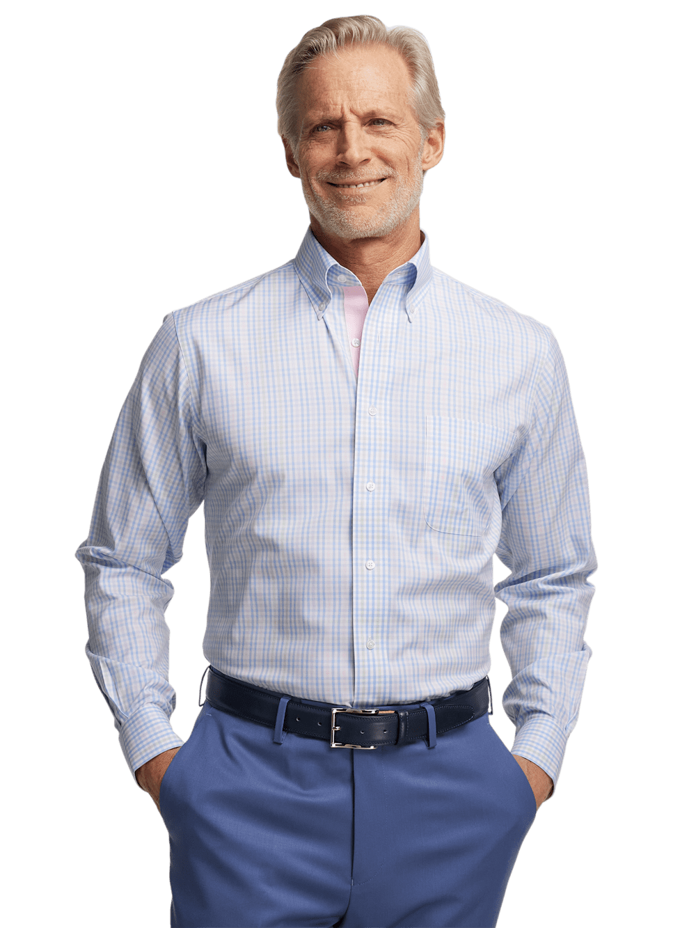 Alternate Image of Comfort Stretch Non-iron Tattersall Dress Shirt With Contrast Trim-1