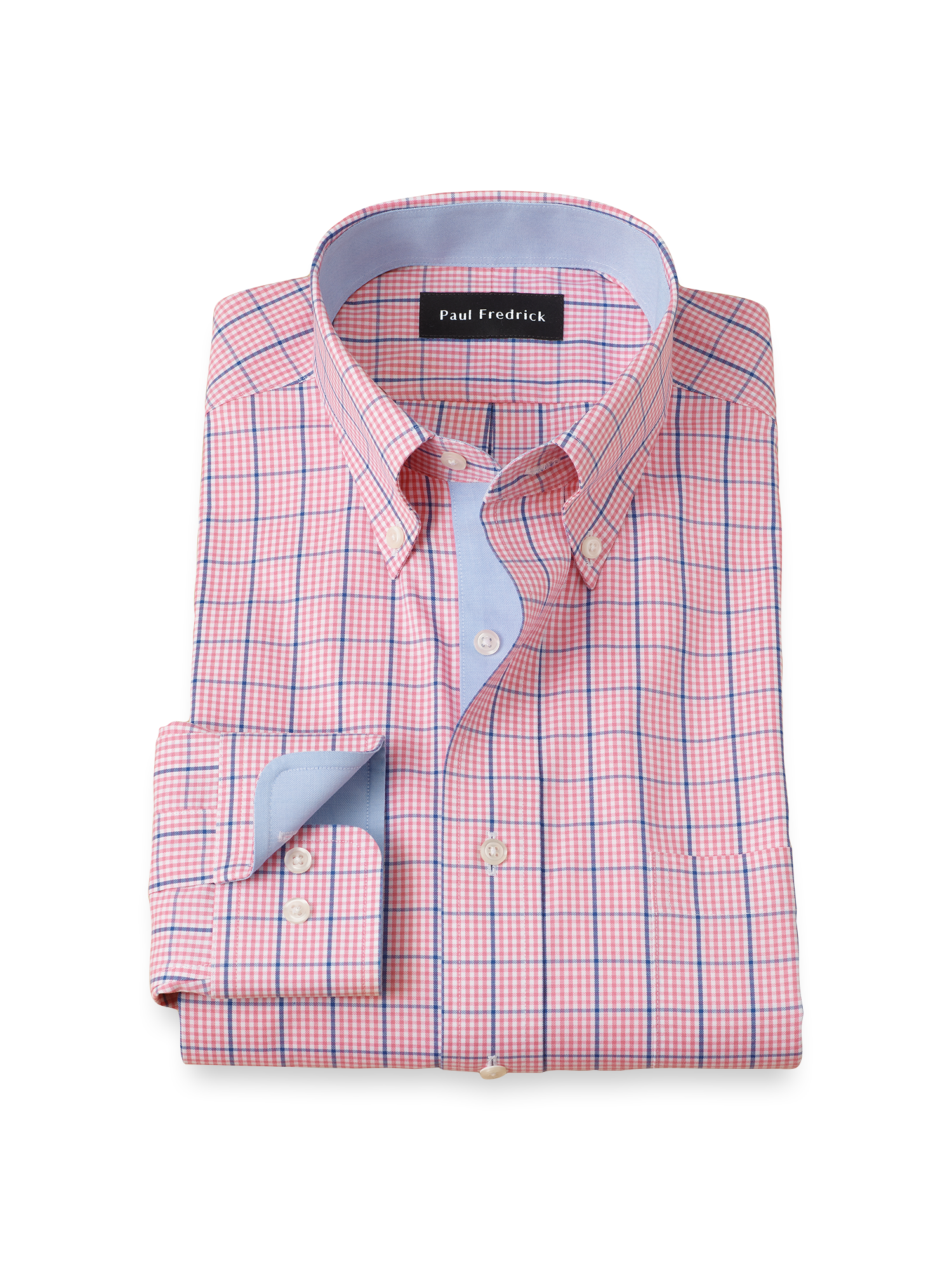 Product Image of Comfort Stretch Non-iron Windowpane Dress Shirt With Contrast Trim-Pink/Blue
