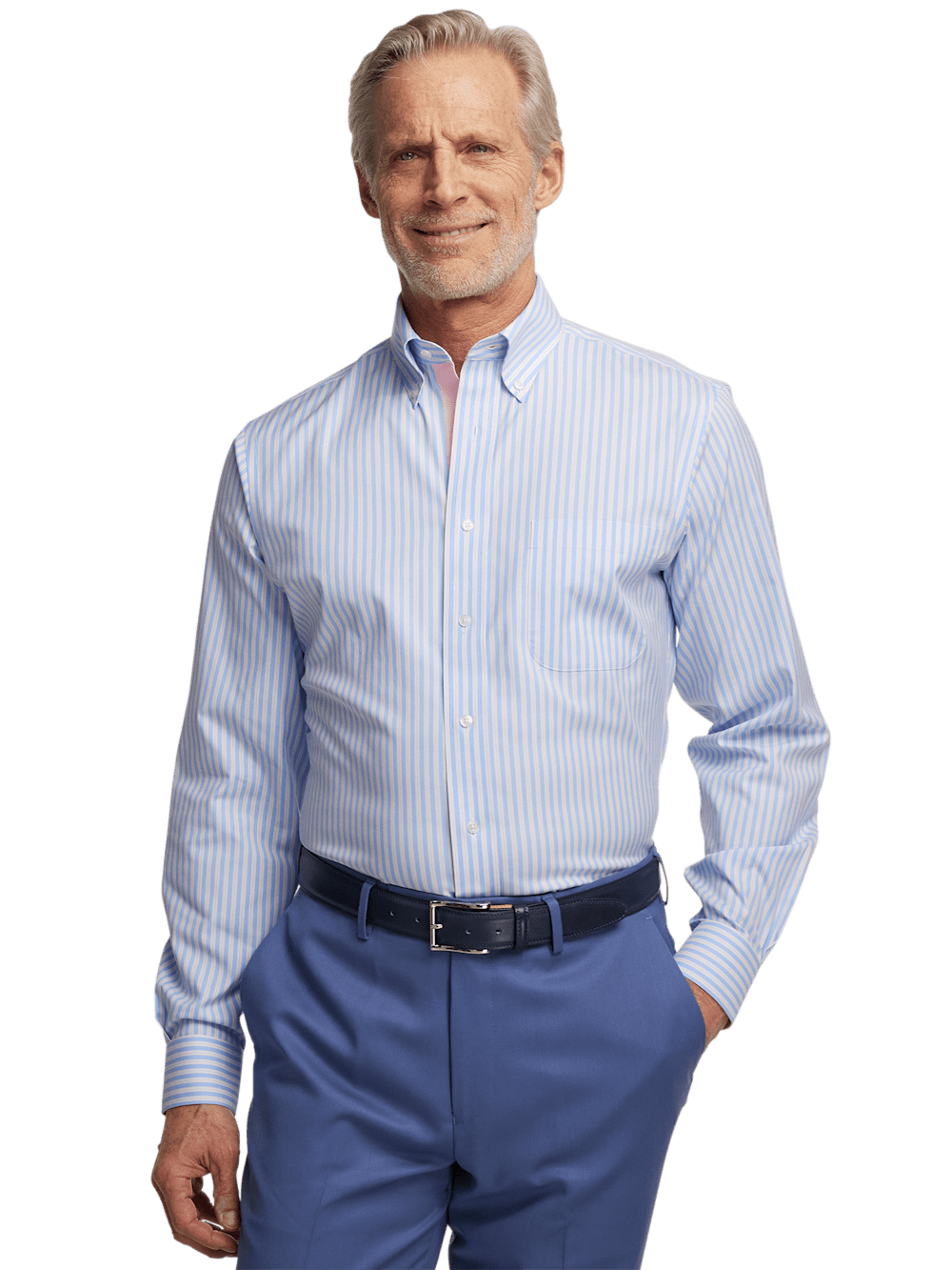 Alternate Image of Comfort Stretch Non-iron Stripe Dress Shirt With Contrast Trim-1