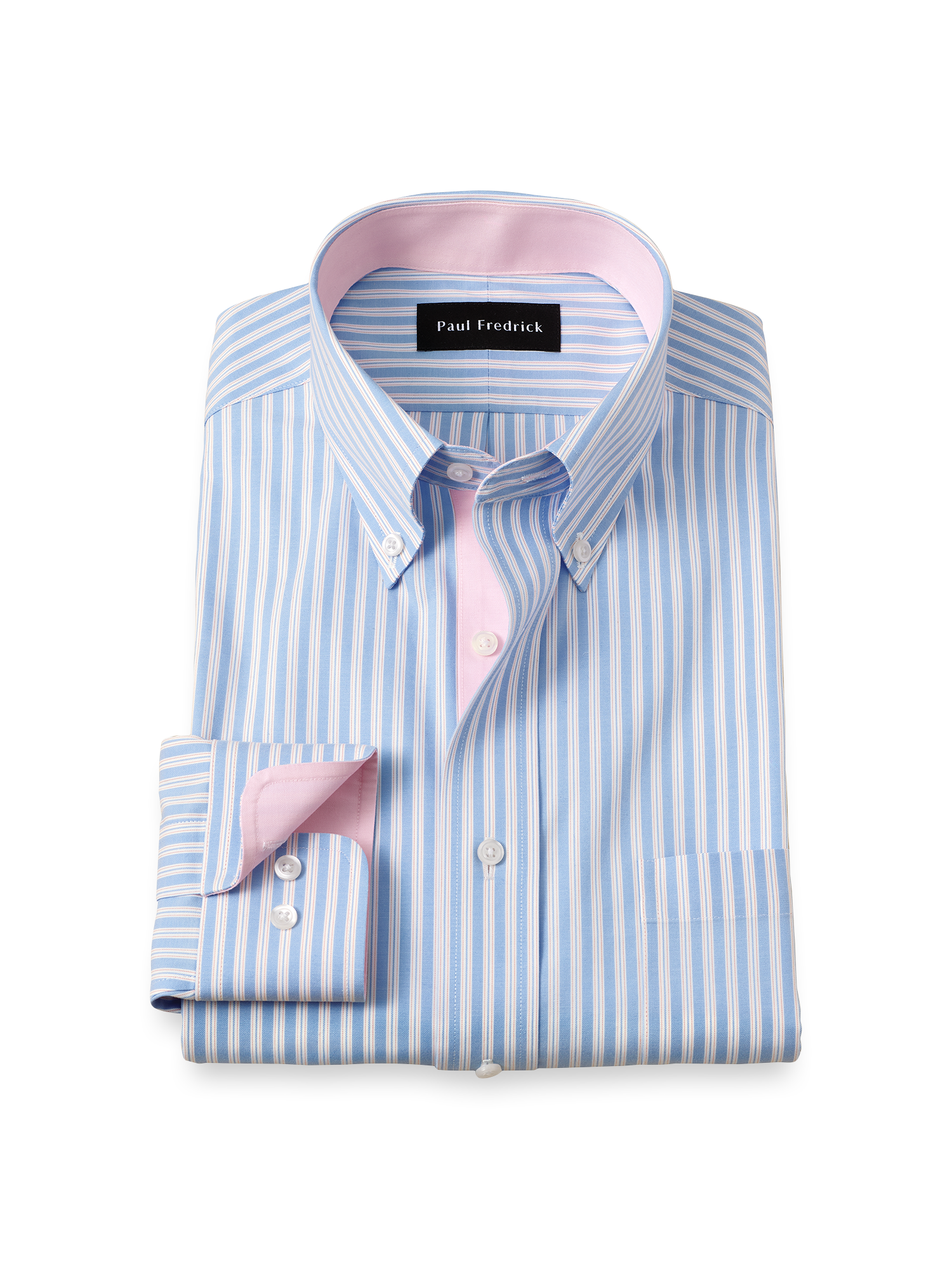 Product Image of Comfort Stretch Non-iron Stripe Dress Shirt With Contrast Trim-Blue/Pink