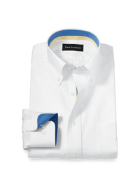 Comfort Stretch Non-Iron Solid Dress Shirt With Contrast Trim - White