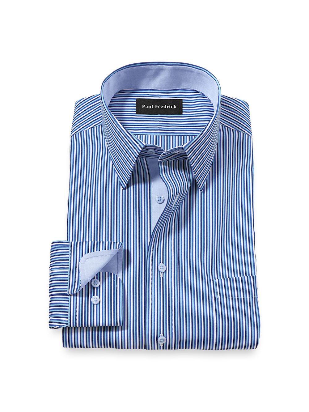Product Image of Comfort Stretch Non-iron Stripe Dress Shirt With Contrast Trim-Blue