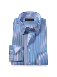 Comfort Stretch Non-Iron Stripe Dress Shirt With Contrast Trim - Blue