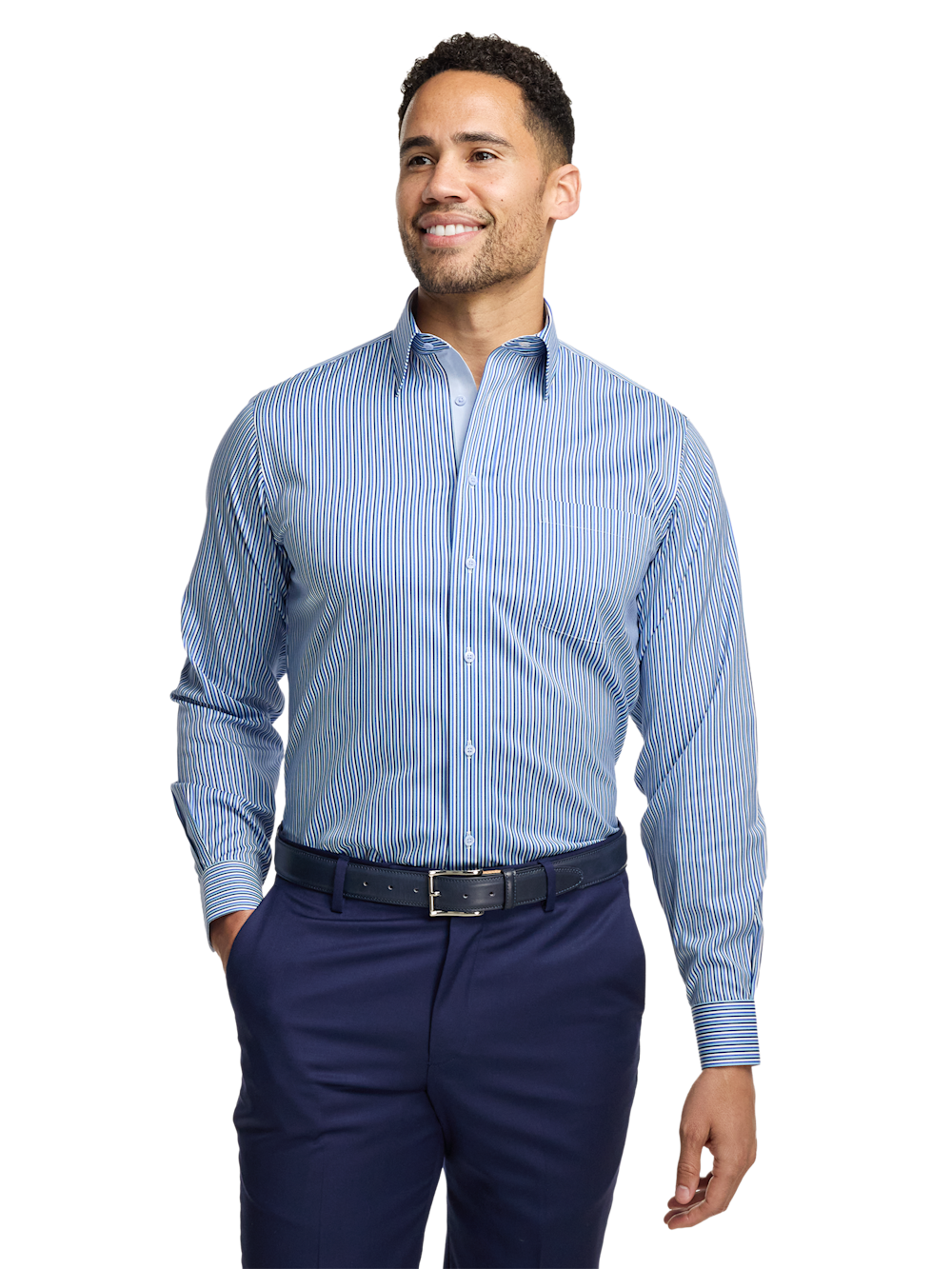 Alternate Image of Comfort Stretch Non-iron Stripe Dress Shirt With Contrast Trim-1