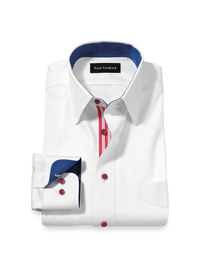 Comfort Stretch Non-Iron Solid Dress Shirt With Contrast Trim - White