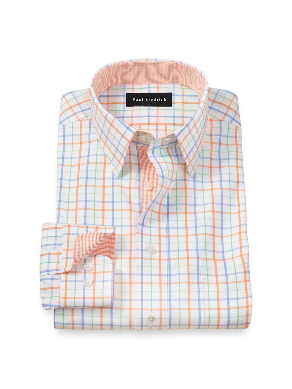 Product Image of Comfort Stretch Non-iron Check Dress Shirt With Contrast Trim-Melon/Blue