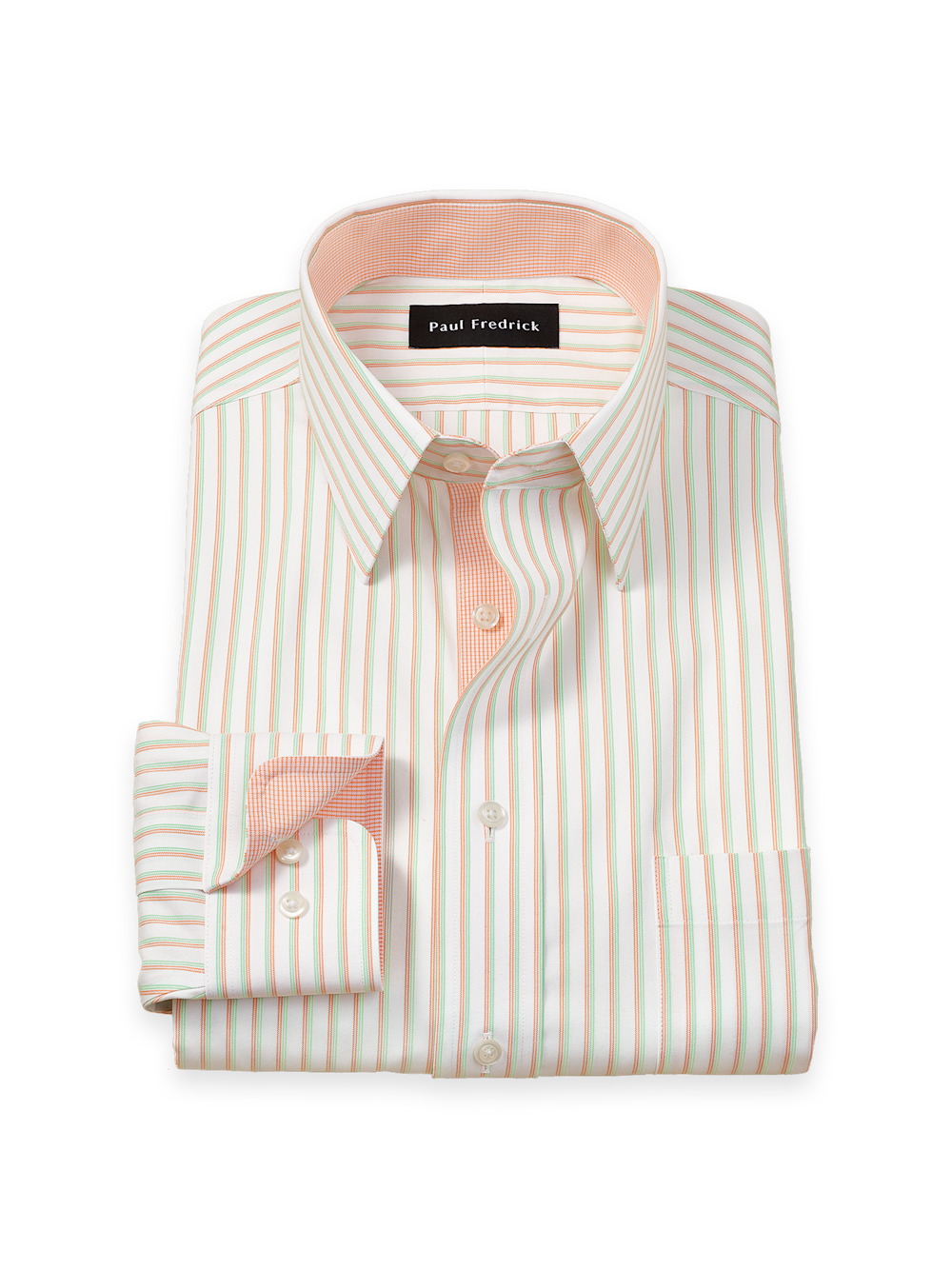 Product Image of Comfort Stretch Non-iron Stripe Dress Shirt With Contrast Trim-Melon/Green