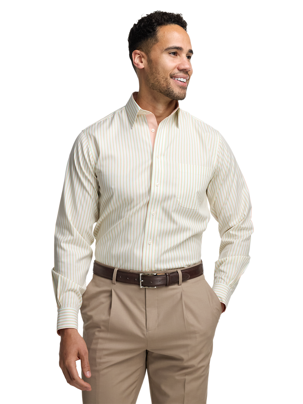 Alternate Image of Comfort Stretch Non-iron Stripe Dress Shirt With Contrast Trim-1