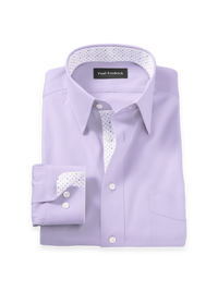 Comfort Stretch Non-Iron Solid Dress Shirt With Contrast Trim - Purple