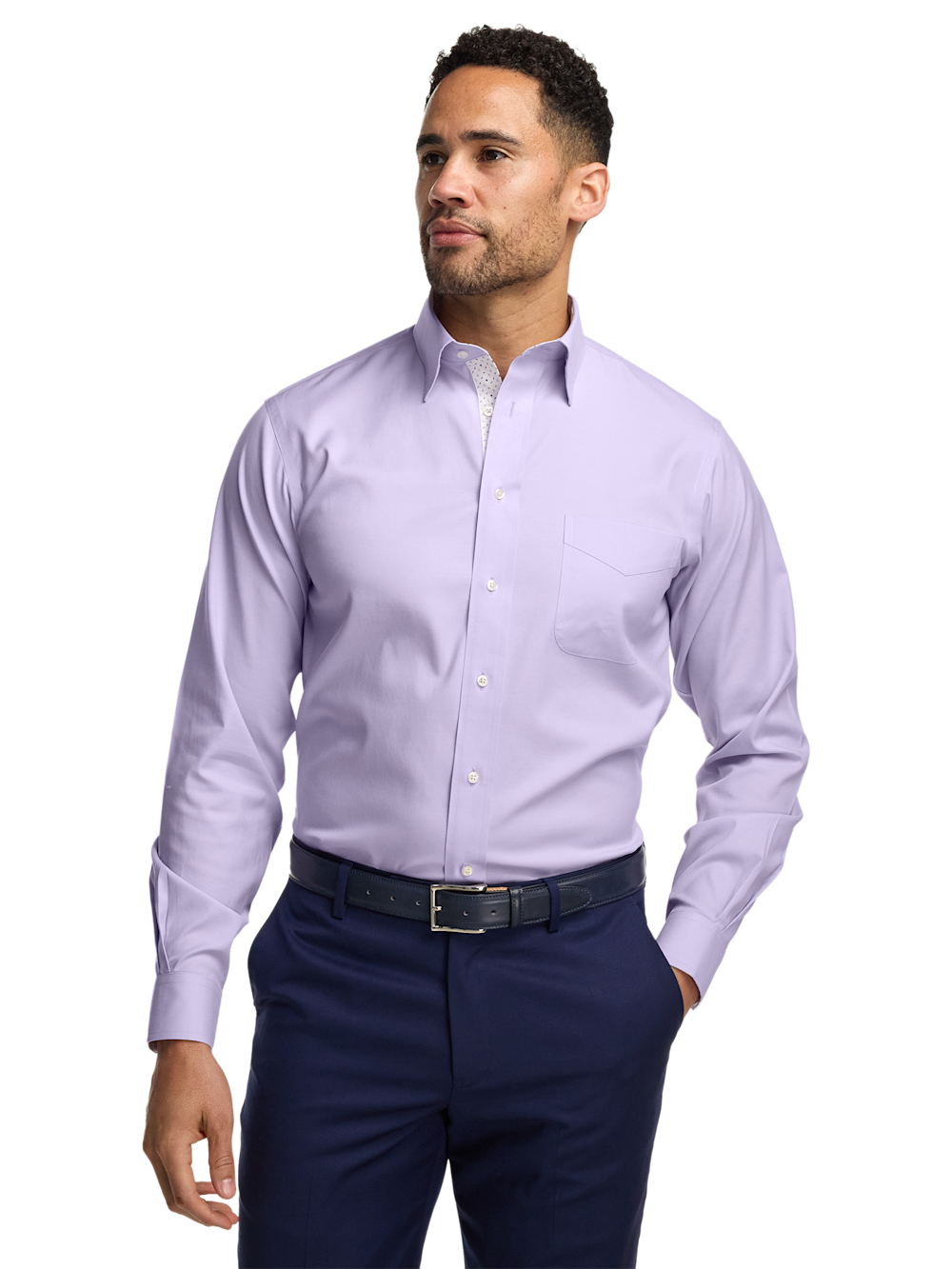 Alternate Image of Comfort Stretch Non-iron Solid Dress Shirt With Contrast Trim-1