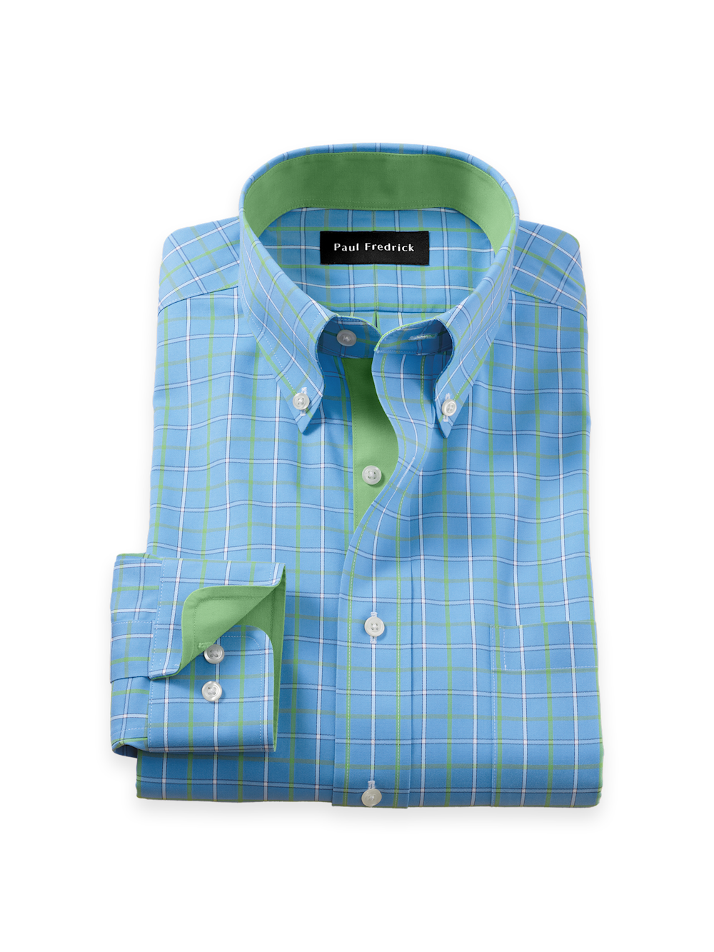 Product Image of Comfort Stretch Non-iron Check Dress Shirt With Contrast Trim-Blue/Green