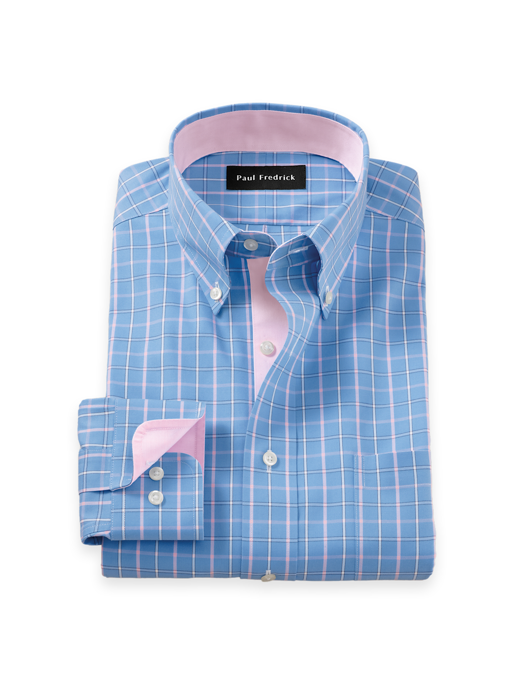 Product Image of Comfort Stretch Non-iron Check Dress Shirt With Contrast Trim-Blue/Pink