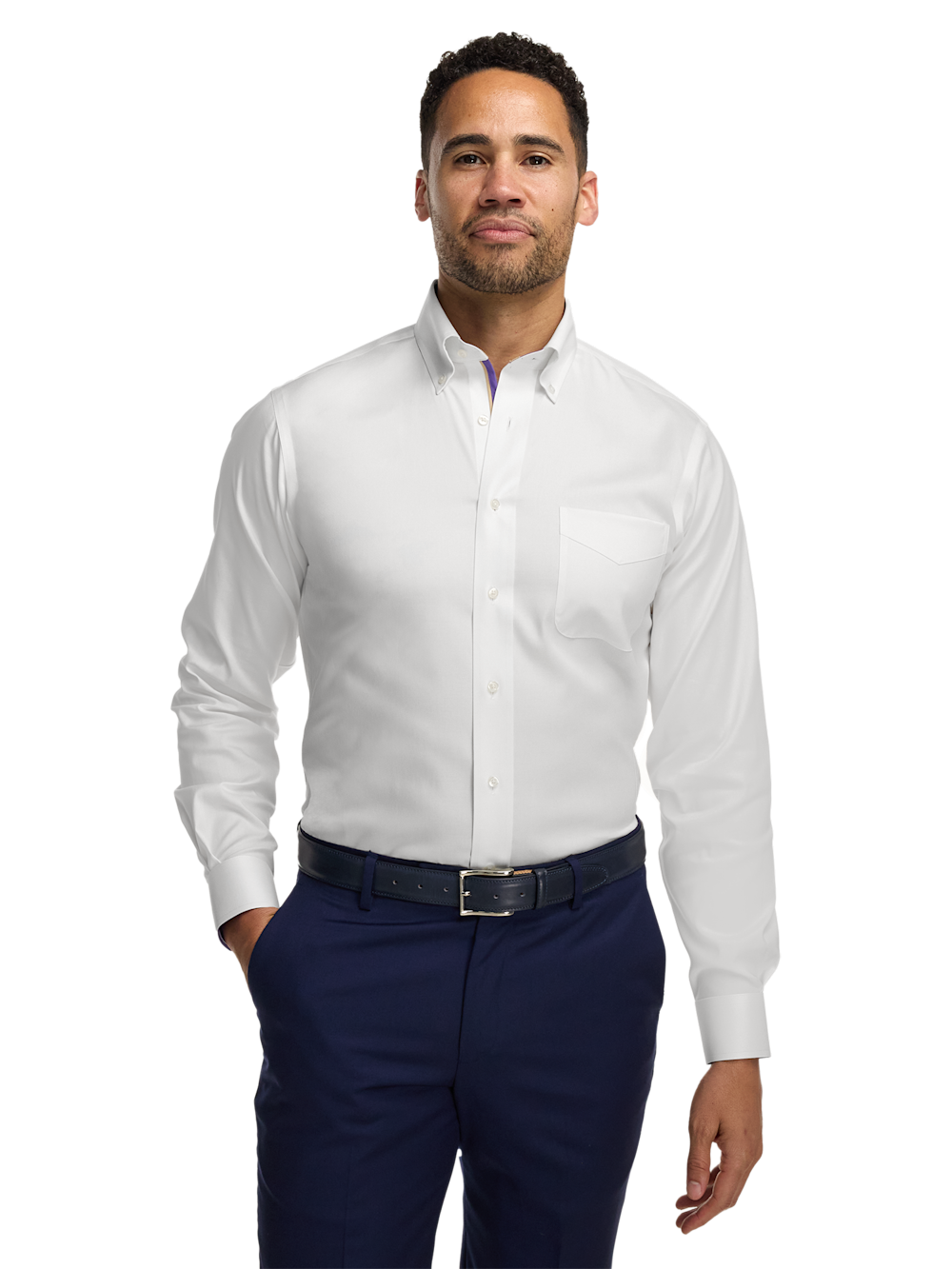 Alternate Image of Comfort Stretch Non-iron Solid Dress Shirt With Contrast Trim-1