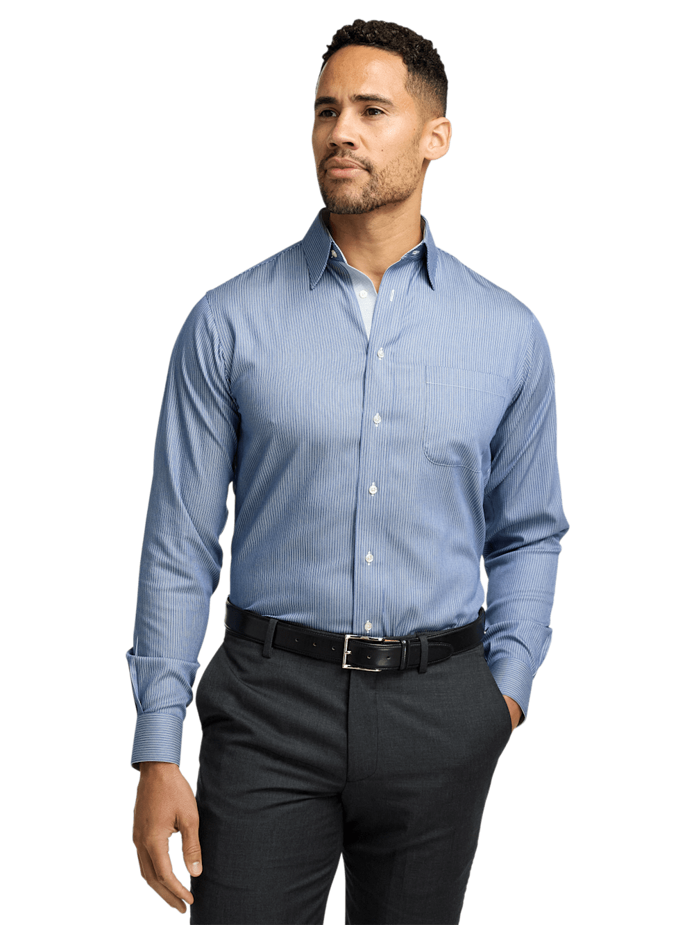 Alternate Image of Comfort Stretch Non-iron Stripe Dress Shirt With Contrast Trim-1