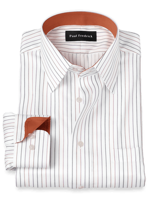 Non-Iron Cotton Stripe Dress Shirt With Contrast Trim - White Multi