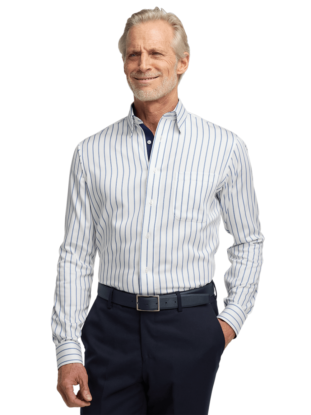 Alternate Image of Non-iron Cotton Stripe Dress Shirt With Contrast Trim-1