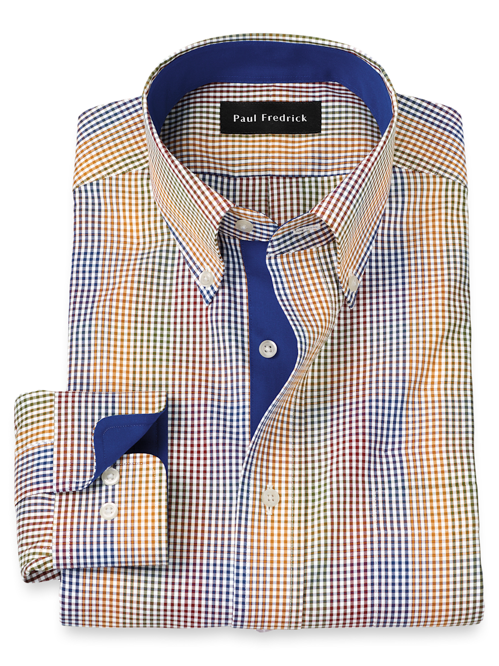 Product Image of Non-iron Cotton Gingham Dress Shirt With Contrast Trim-Multi