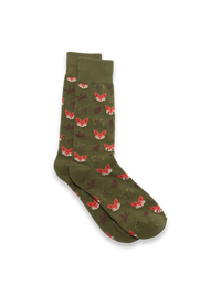 Fox Motif Cotton Blend Sock - Green/orange