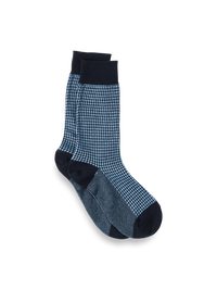Houndstooth Cotton Blend Sock - Navy