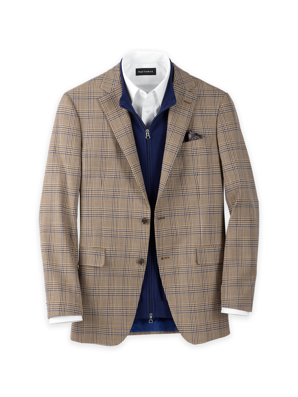 Product Image of Microfiber Plaid Single Breasted Notch Lapel Sport Coat-Brown/Navy