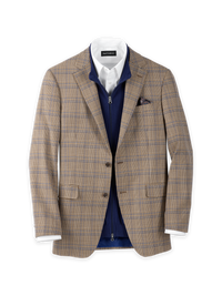 Microfiber Plaid Single Breasted Notch Lapel Sport Coat - Brown/navy