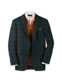 Wool Blend Windowpane Single Breasted Notch Lapel Sport Coat - Dark Green