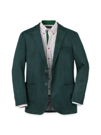 Microsuede Single Breasted Notch Lapel Sport Coat - Dark Green