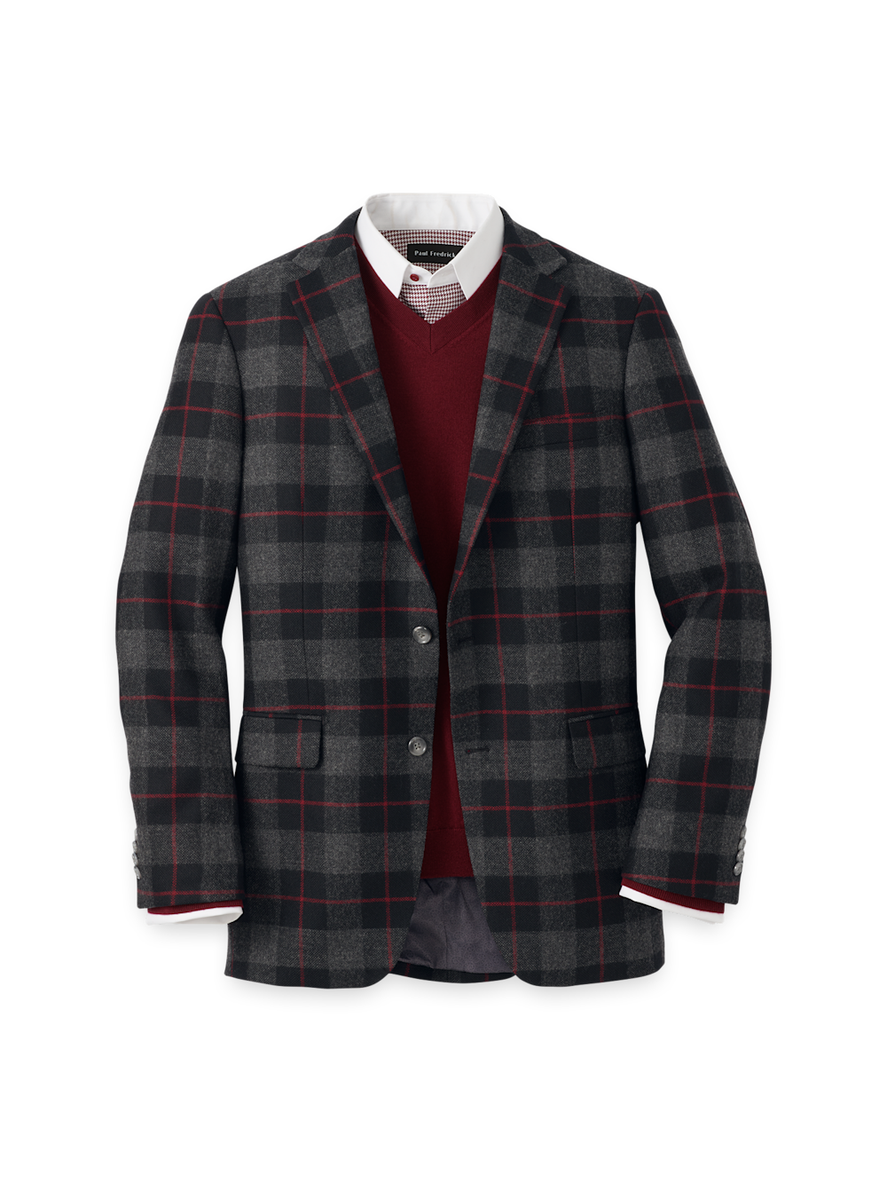 Product Image of Wool Blend Plaid Single Breasted Notch Lapel Sport Coat-Black/Grey