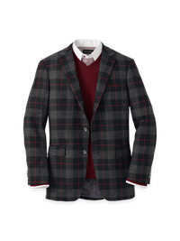 Wool Blend Plaid Single Breasted Notch Lapel Sport Coat - Black/grey