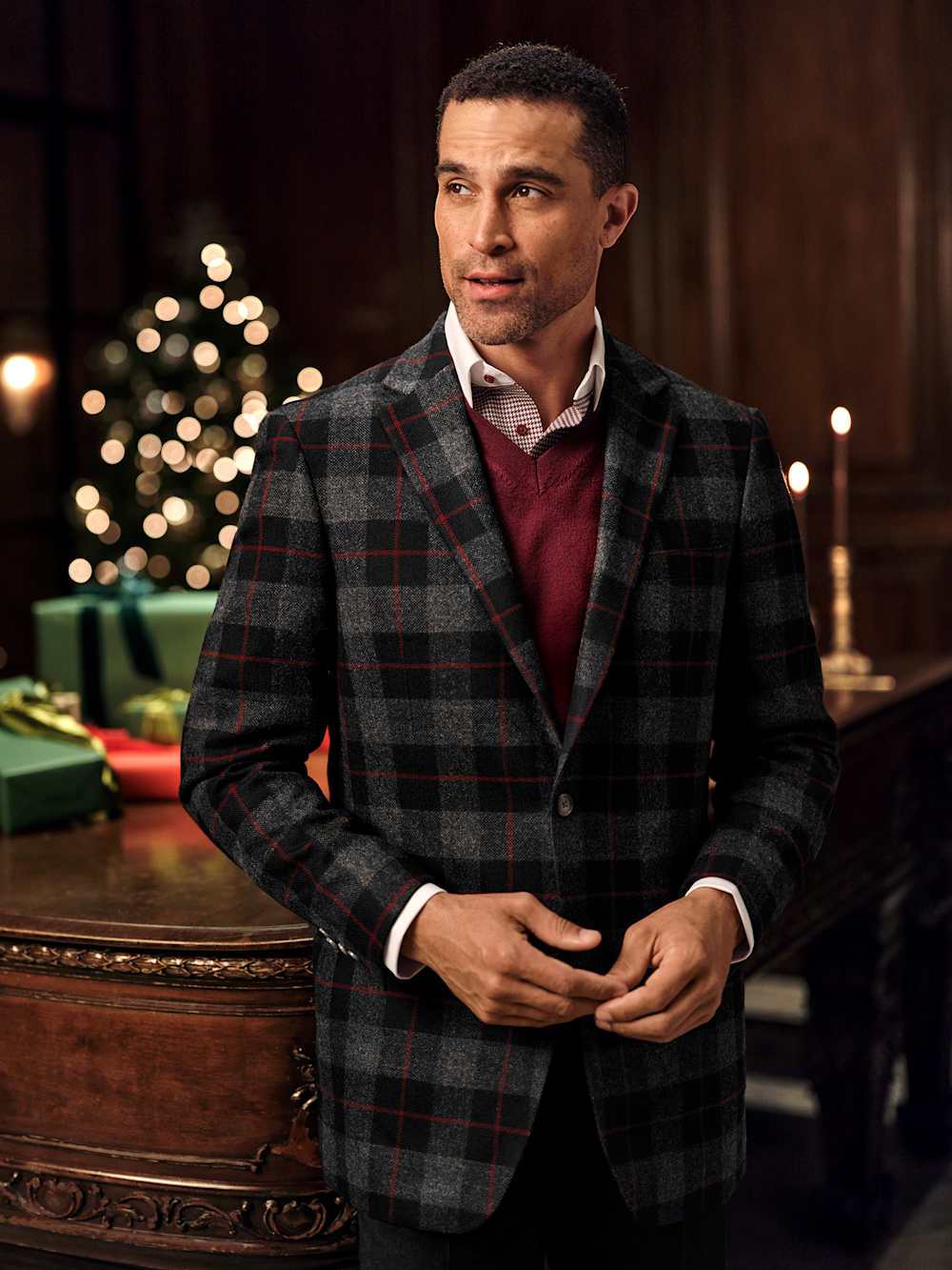 Alternate Image of Wool Blend Plaid Single Breasted Notch Lapel Sport Coat-8
