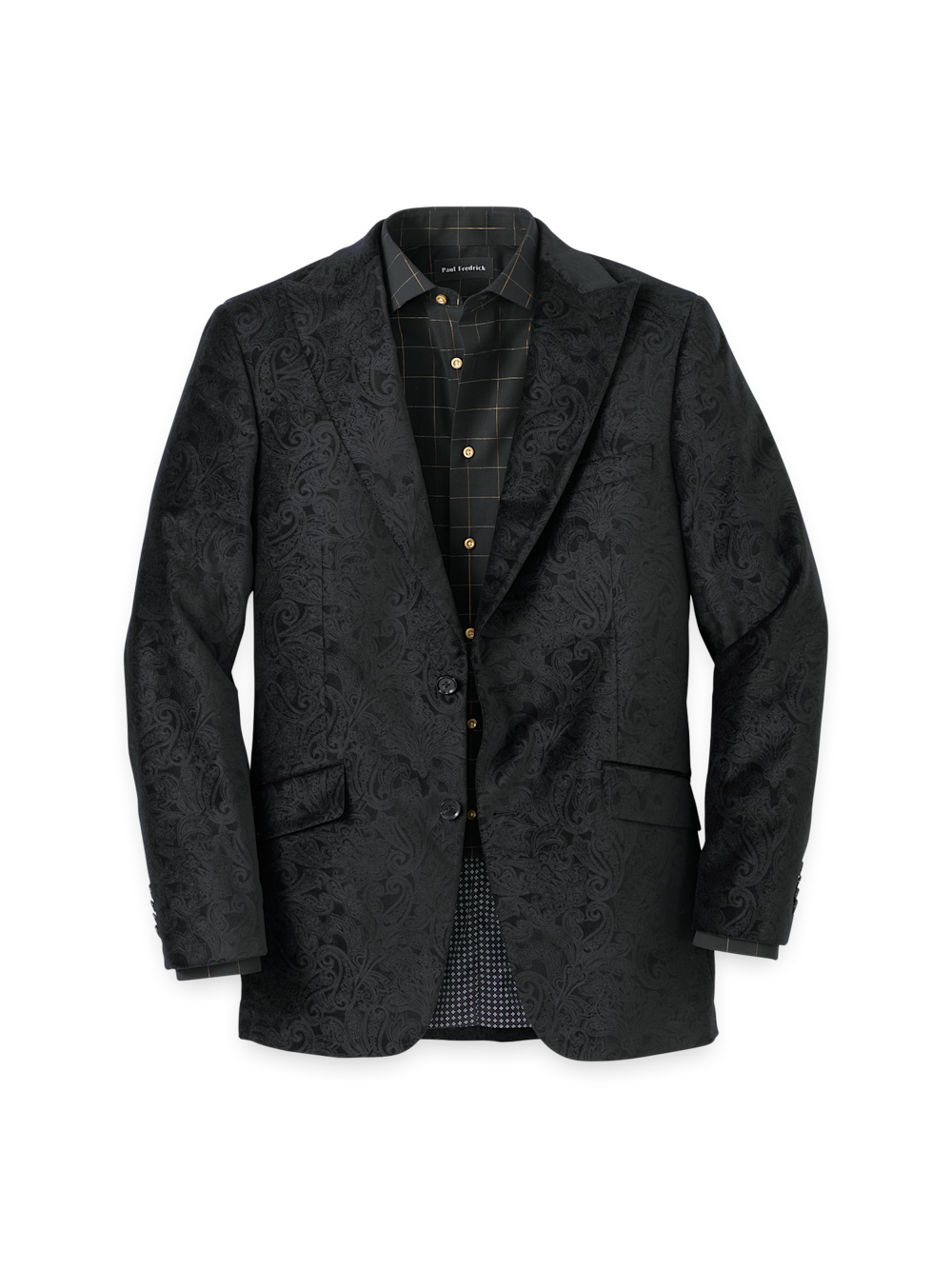 Product Image of Velvet Paisley Single Breasted Peak Lapel Sport Coat-Black